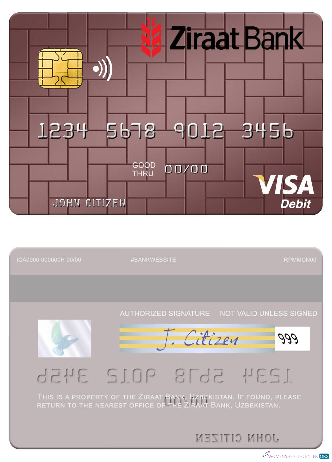 Download Uzbekistan Ziraat Bank visa debit card Photoshop template